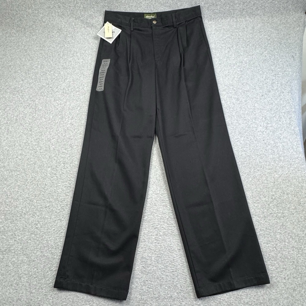 Eddie Bauer Wrinkle & Stain Resistant Pleated Pants Mens 36x34 Chino‎ Black NWT